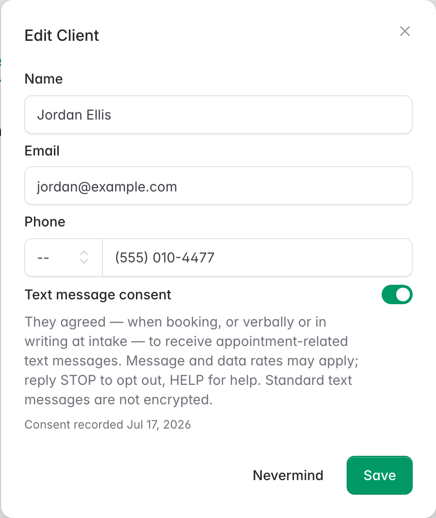 The consent control practice staff use to record a client's written or
verbal intake consent